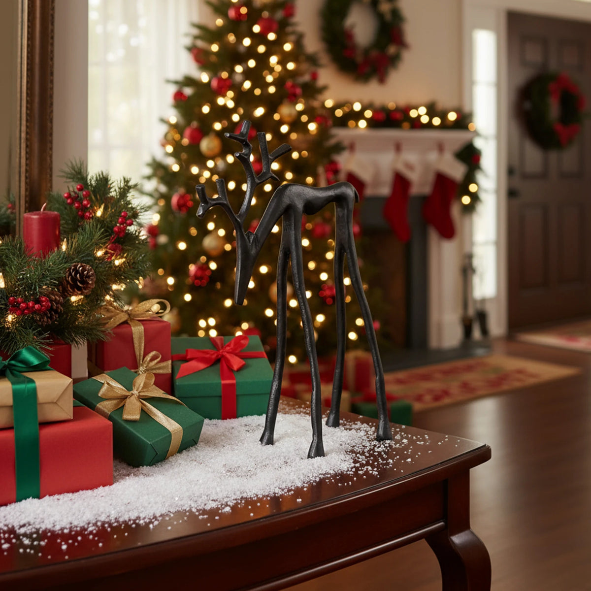 Black Alloy Reindeer Statues Christmas Reindeer Figure Sculpture Reindeer Sculpture for Living Room Office Table Decor Gift