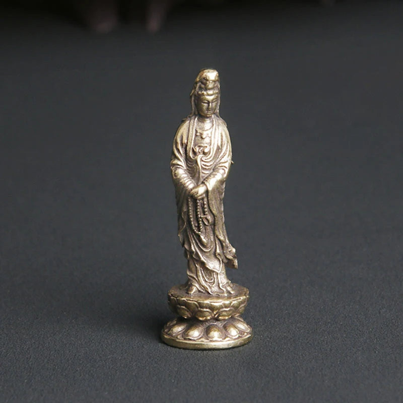 New Collectable Chinese Brass Carved Kwan-yin Guan Yin Buddha Exquisite Small Statues Home Decoration Knickknacks
